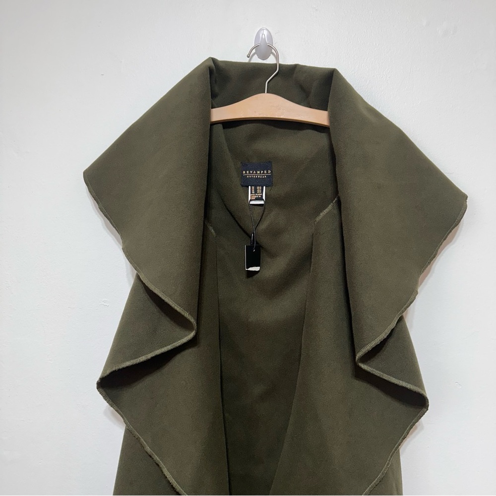 Revamped Camo Green Waterfall Sleeveless Over Coat Size XS - Picture 1 of 8